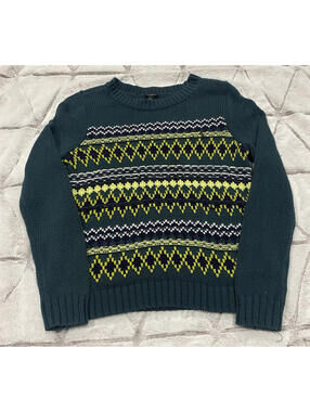 Talbots Women's Medium Cotton Acrylic Knit Sweater Green Patterned